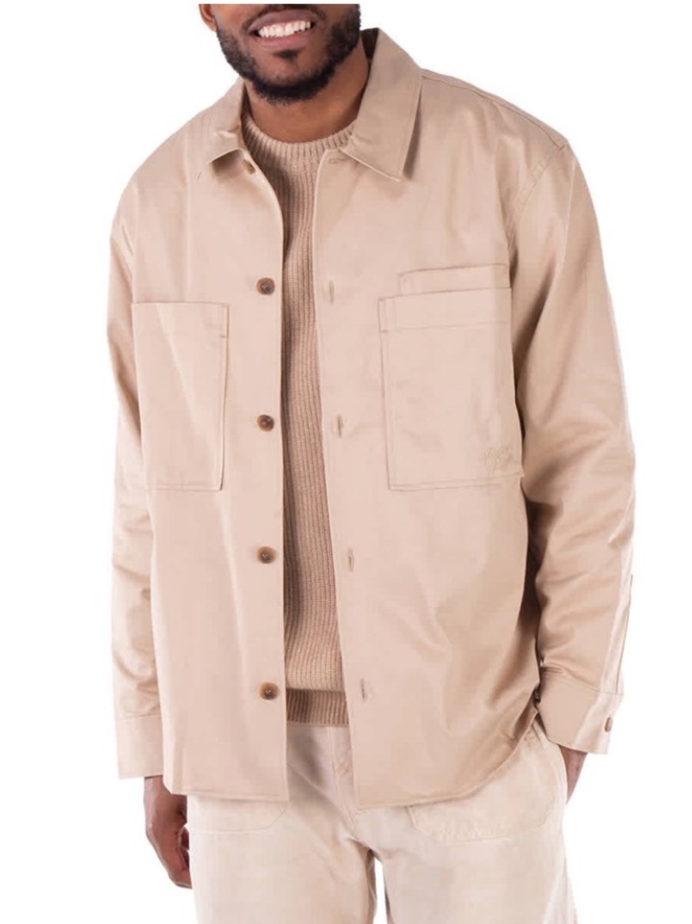 Men's Beige Utility Jacket - Neutral Casual Workwear